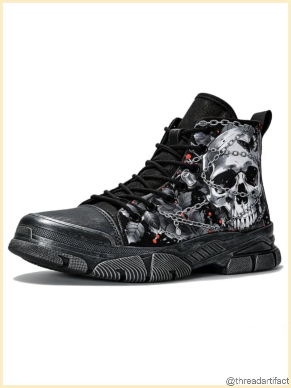 Unisex Gothic Skull Canvas High Top Combat Boots Punk Side Zip